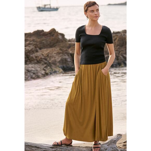 Garnet Hill Dresses & Skirts - Garnet Hill Women's Favorite Maxi Knit Skirt Sandalwood Pockets Boho Size XL